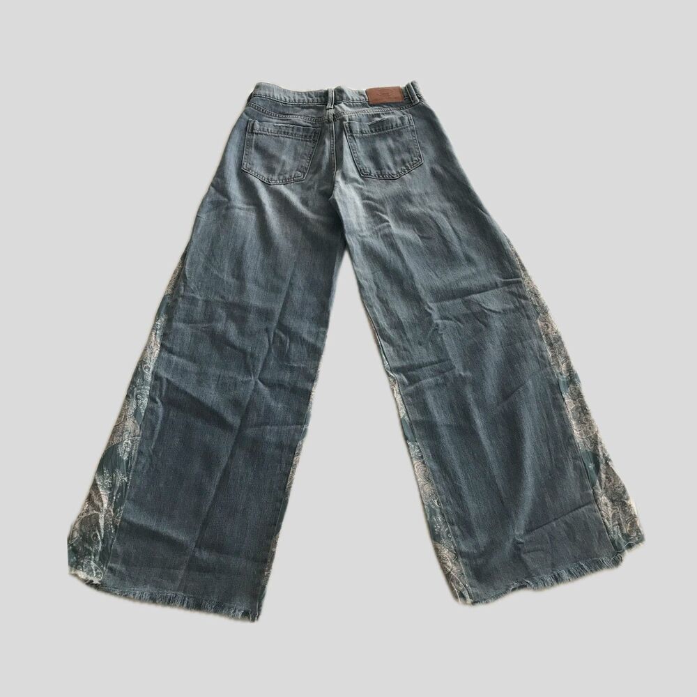 Lucky Brand Blue Wide Leg Jeans Low Rise Frayed Paisley Denim Women's 26 - Picture 5 of 9